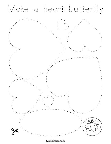 Make a heart butterfly. Coloring Page