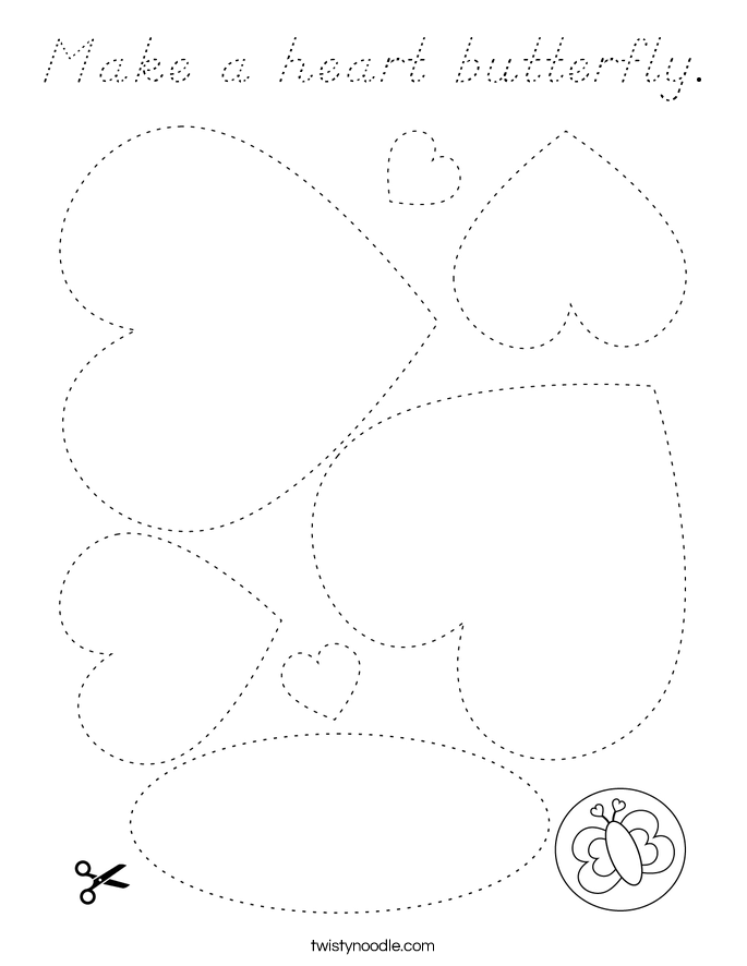 Make a heart butterfly. Coloring Page