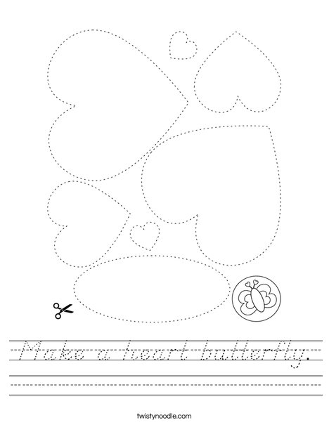 Make a heart butterfly. Worksheet