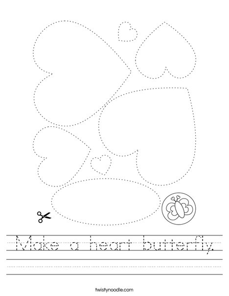 Make a heart butterfly. Worksheet