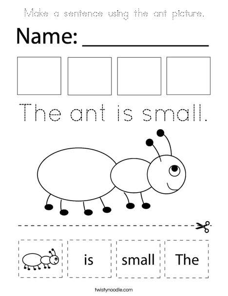 Make a sentence using the ant picture. Coloring Page