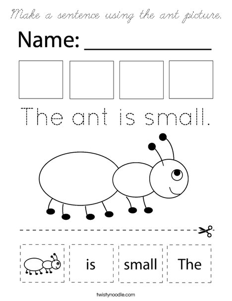 Make a sentence using the ant picture. Coloring Page