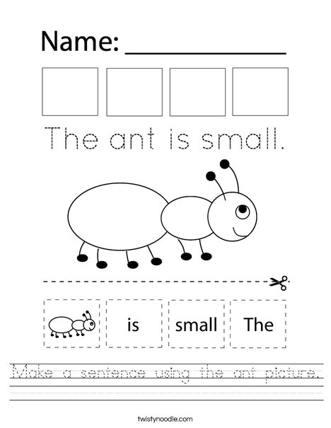 Make a sentence using the ant picture. Worksheet