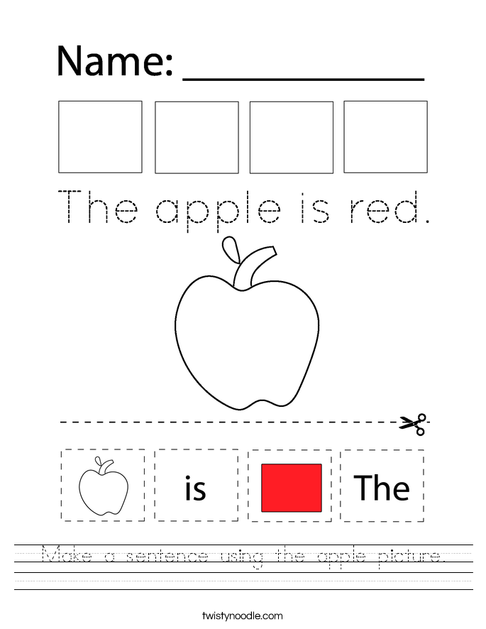 Make a sentence using the apple picture. Worksheet
