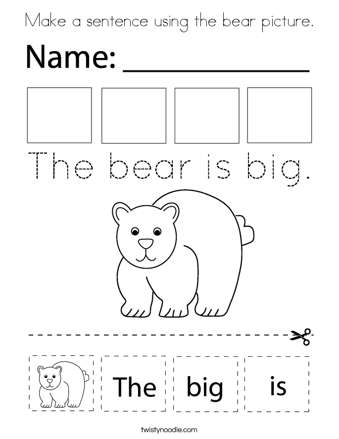 Make a sentence using the bear picture. Coloring Page
