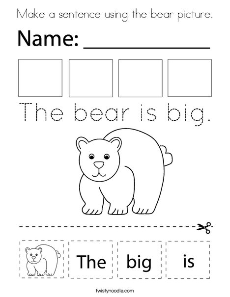 Make a sentence using the bear picture. Coloring Page