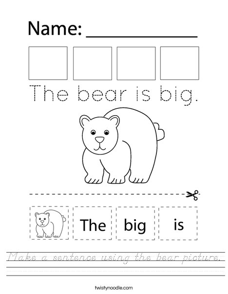 Make a sentence using the bear picture. Worksheet