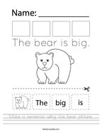 Make a sentence using the bear picture Handwriting Sheet