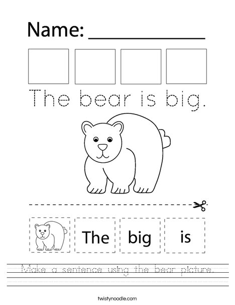 Make a sentence using the bear picture Worksheet - Twisty Noodle