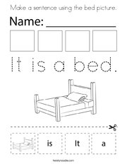 Make a sentence using the bed picture Coloring Page