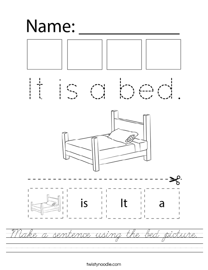 Make a sentence using the bed picture. Worksheet