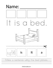 Make a sentence using the bed picture Handwriting Sheet