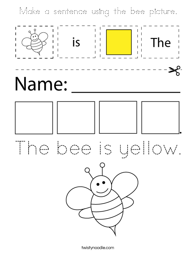Make a sentence using the bee picture. Coloring Page