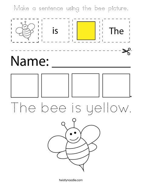 Make a sentence using the bee picture. Coloring Page