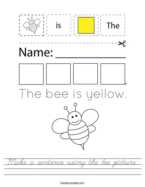 Make a sentence using the bee picture. Worksheet