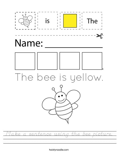 Make a sentence using the bee picture. Worksheet