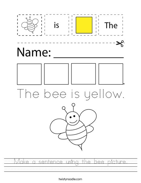 Make a sentence using the bee picture. Worksheet