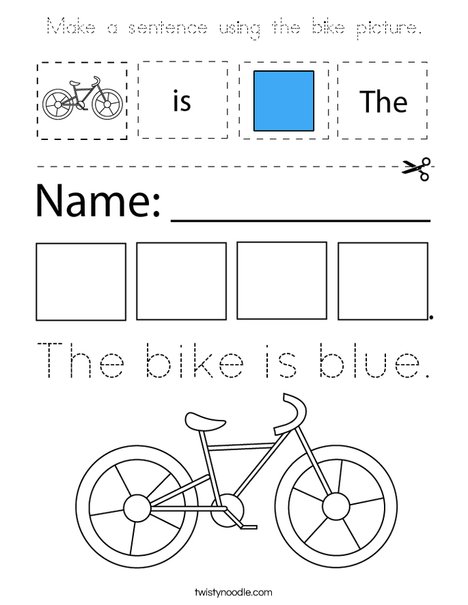 Make a sentence using the bike picture. Coloring Page