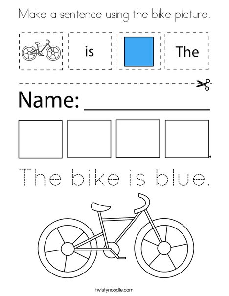 Make a sentence using the bike picture. Coloring Page
