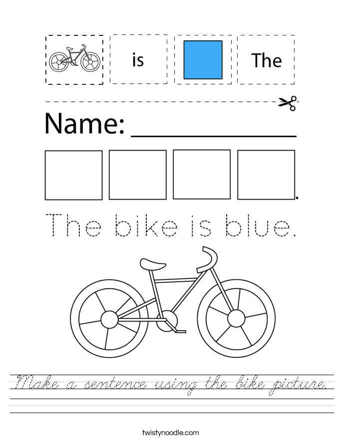 Make a sentence using the bike picture. Worksheet