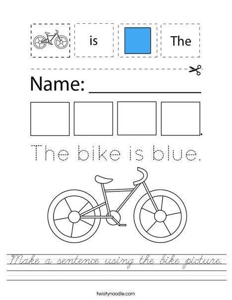 Make a sentence using the bike picture. Worksheet
