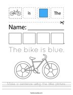 Make a sentence using the bike picture Handwriting Sheet