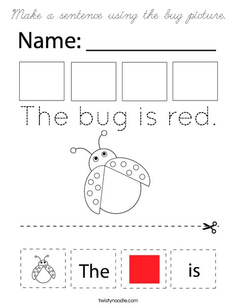 Make a sentence using the bug picture. Coloring Page