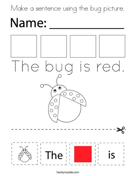 Make a sentence using the bug picture. Coloring Page