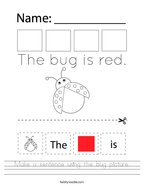 Make a sentence using the bug picture Handwriting Sheet