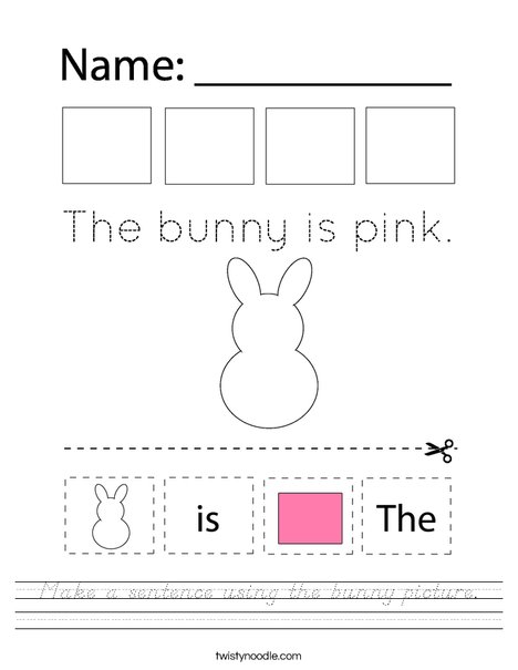 Make a sentence using the bunny picture. Worksheet