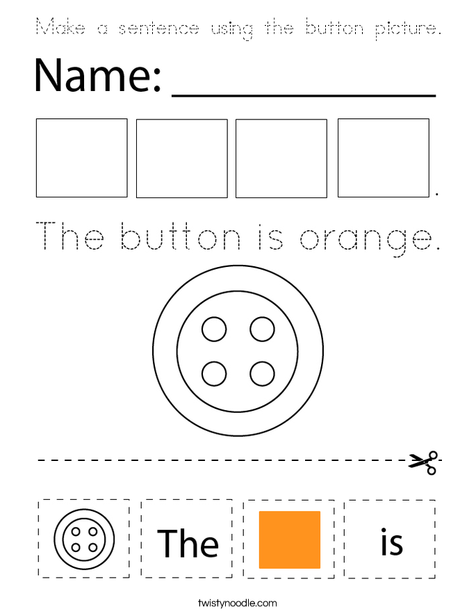 Make a sentence using the button picture. Coloring Page