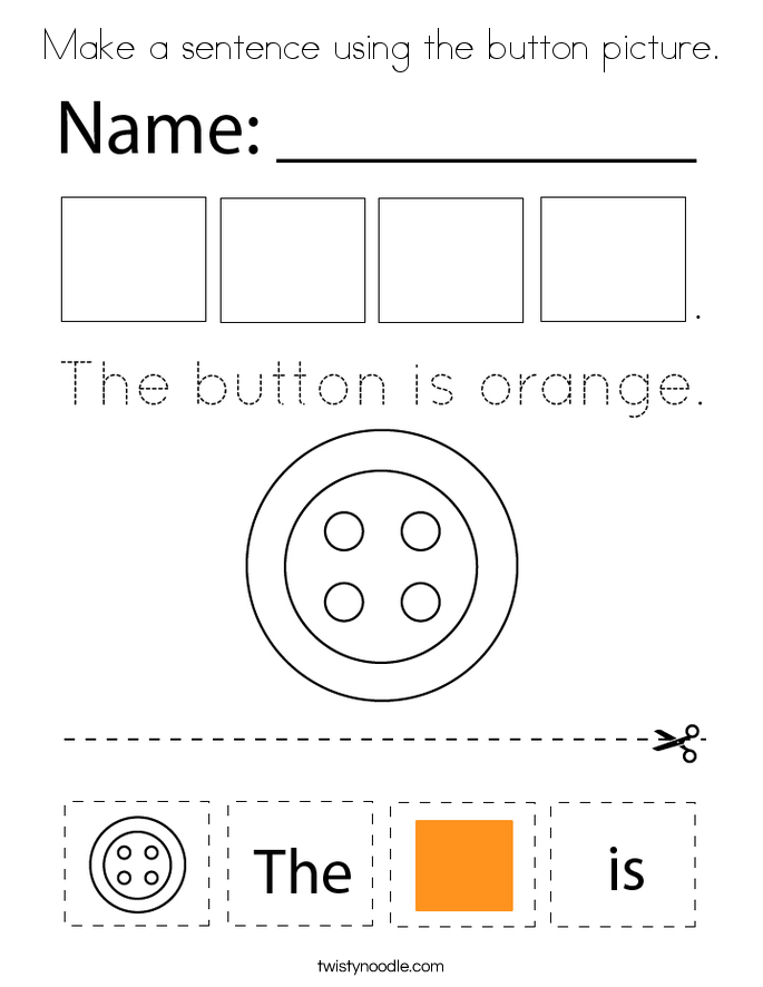 Make a sentence using the button picture. Coloring Page