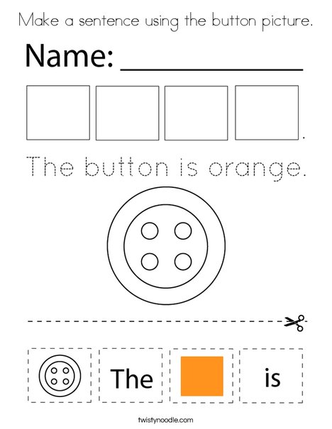 Make a sentence using the button picture. Coloring Page