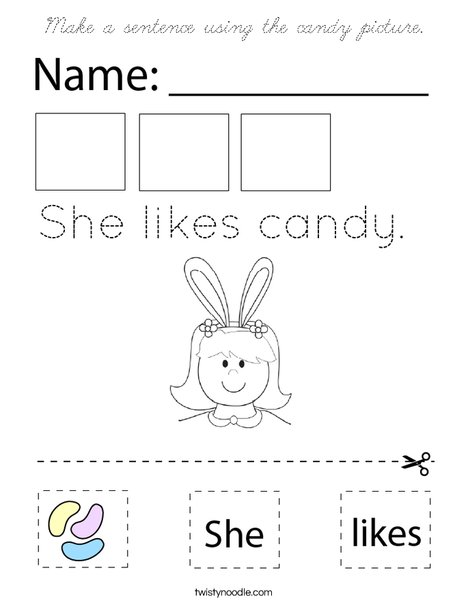 Make a sentence using the candy picture. Coloring Page