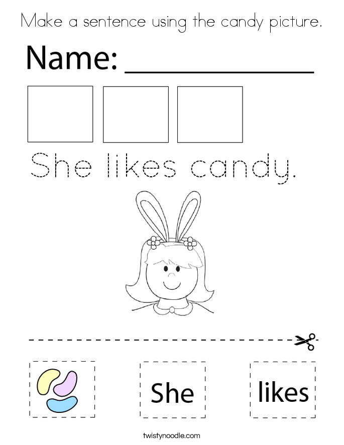 Make a sentence using the candy picture. Coloring Page