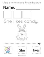 Make a sentence using the candy picture Coloring Page