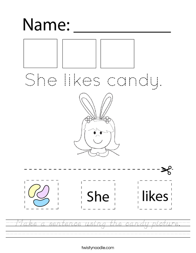 Make a sentence using the candy picture. Worksheet