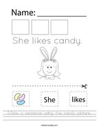 Make a sentence using the candy picture Handwriting Sheet