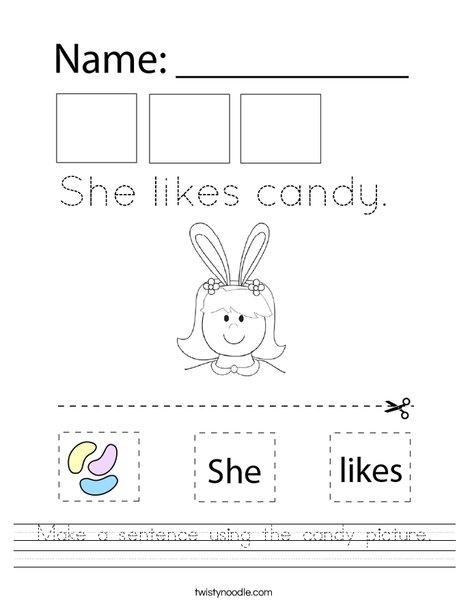 Make a sentence using the candy picture. Worksheet