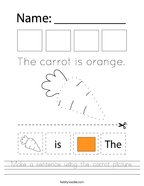 Make a sentence using the carrot picture Handwriting Sheet