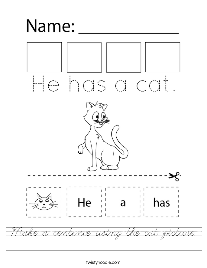 Make a sentence using the cat picture. Worksheet