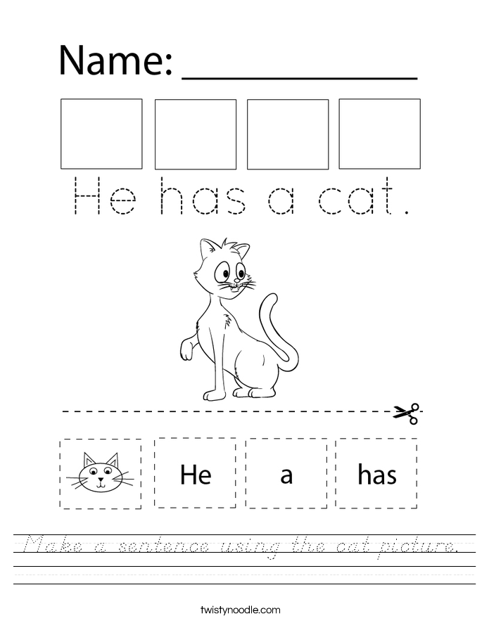 Make a sentence using the cat picture. Worksheet