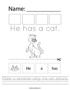 Make a sentence using the cat picture Handwriting Sheet