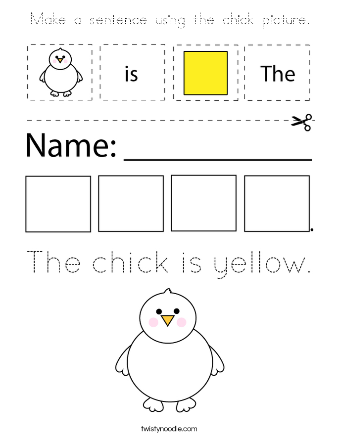 Make a sentence using the chick picture. Coloring Page