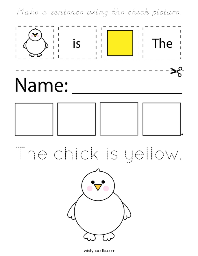 Make a sentence using the chick picture. Coloring Page