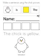 Make a sentence using the chick picture Coloring Page
