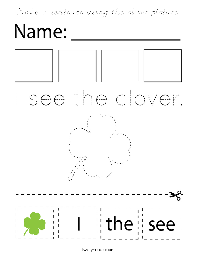 Make a sentence using the clover picture. Coloring Page