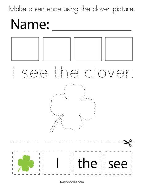 Make a sentence using the clover picture. Coloring Page