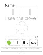 Make a sentence using the clover picture Handwriting Sheet