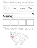Make a sentence using the cow picture. Coloring Page